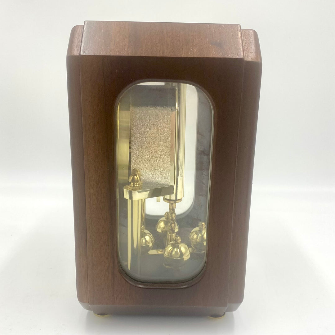 u711 Vintage Jostens Brown Wood Glass Battery Desk Shelf Mantel Clock Germany