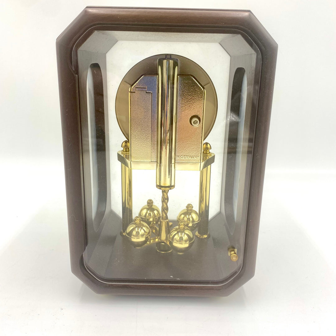 u711 Vintage Jostens Brown Wood Glass Battery Desk Shelf Mantel Clock Germany