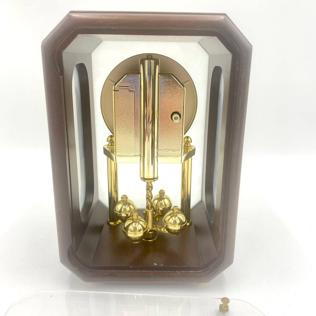u711 Vintage Jostens Brown Wood Glass Battery Desk Shelf Mantel Clock Germany