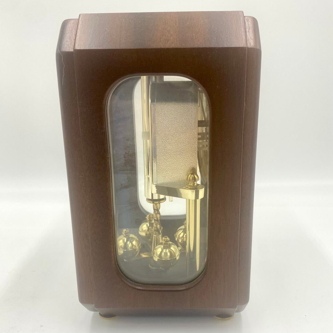 u711 Vintage Jostens Brown Wood Glass Battery Desk Shelf Mantel Clock Germany