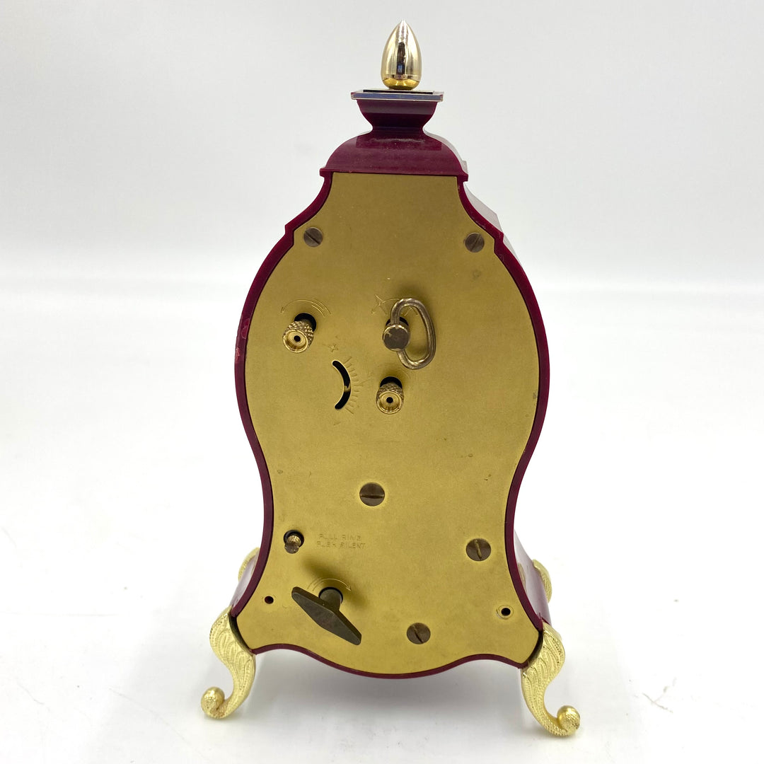 u712 UHREX Burgundy Floral Hand Painted Table Mantel Shelf Musical Clock