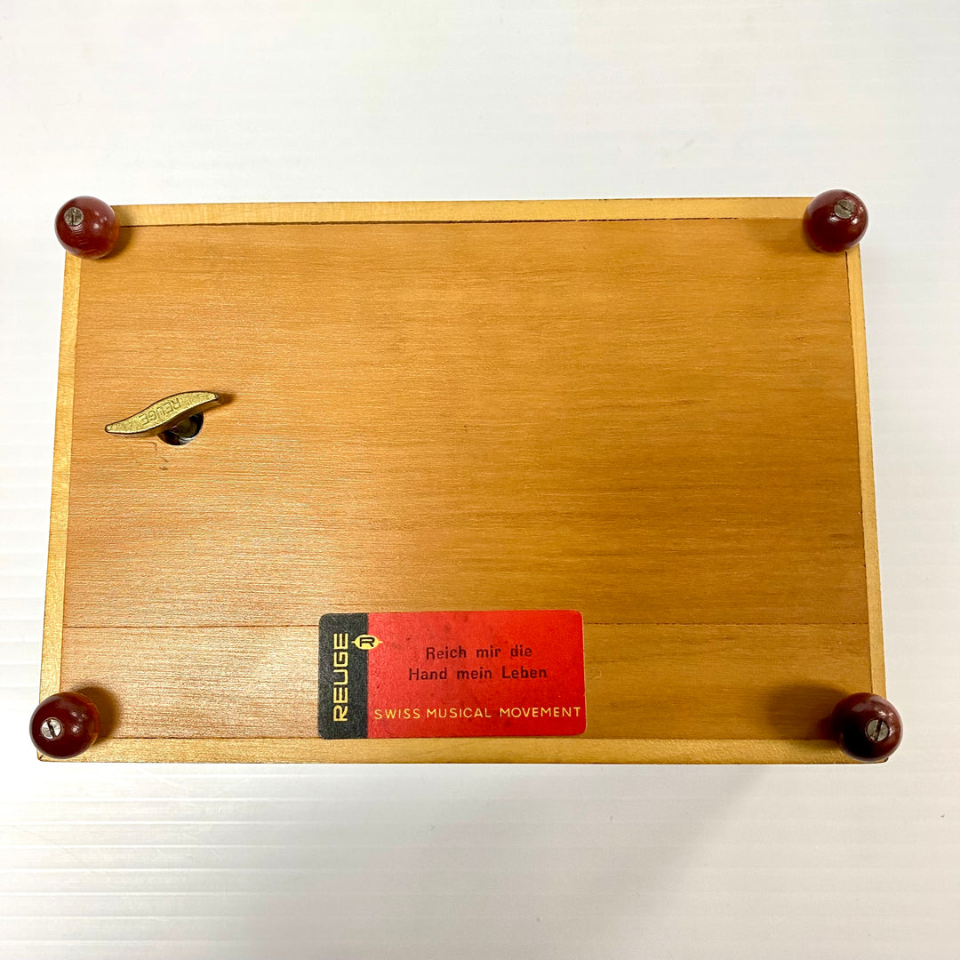 u715 Vintage Swiss Musical Movement Jewelry Box "Reich mir die Hand mein Leben"
