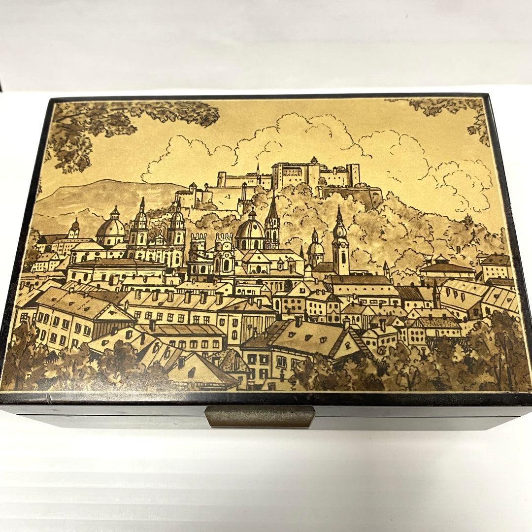 u715 Vintage Swiss Musical Movement Jewelry Box "Reich mir die Hand mein Leben"