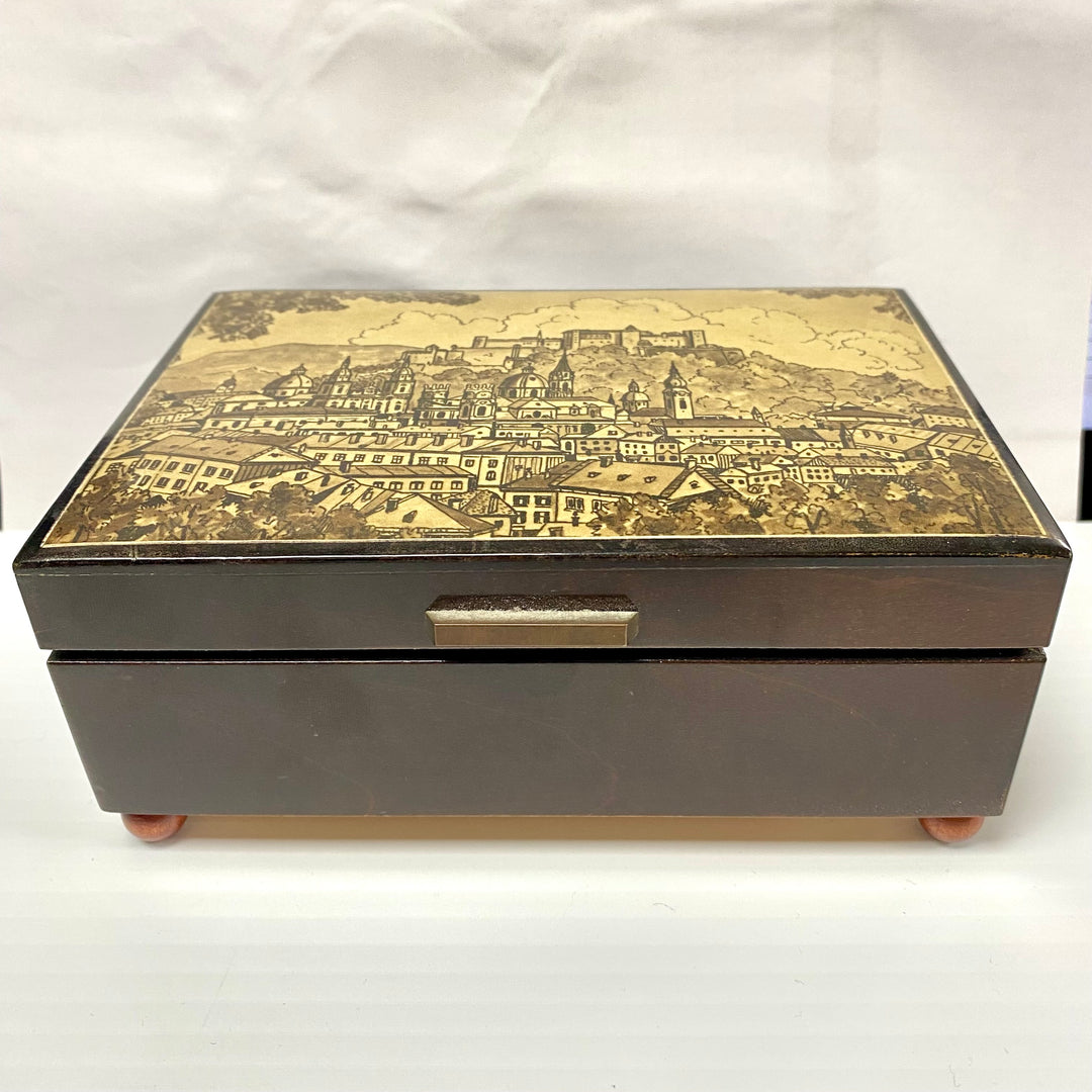 u715 Vintage Swiss Musical Movement Jewelry Box "Reich mir die Hand mein Leben"
