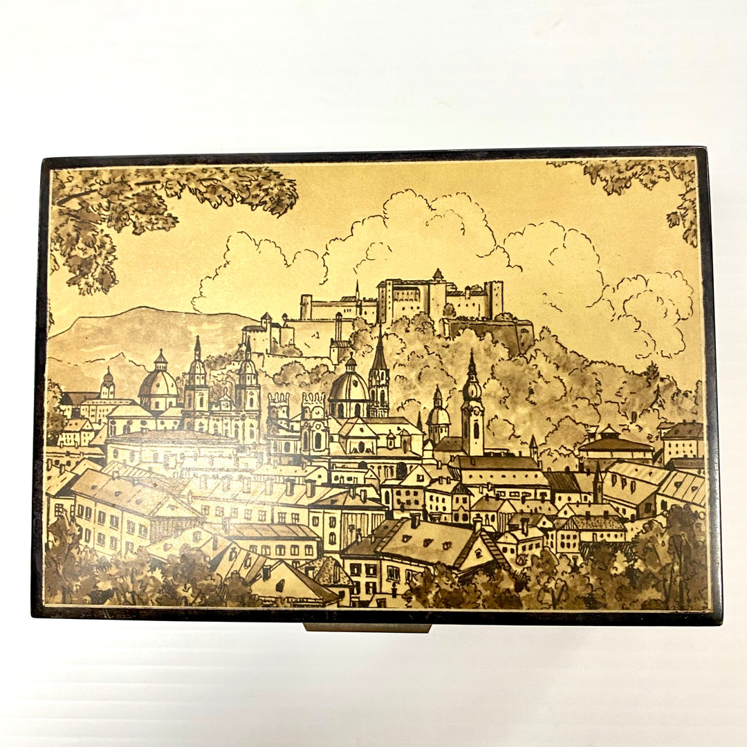 u715 Vintage Swiss Musical Movement Jewelry Box "Reich mir die Hand mein Leben"