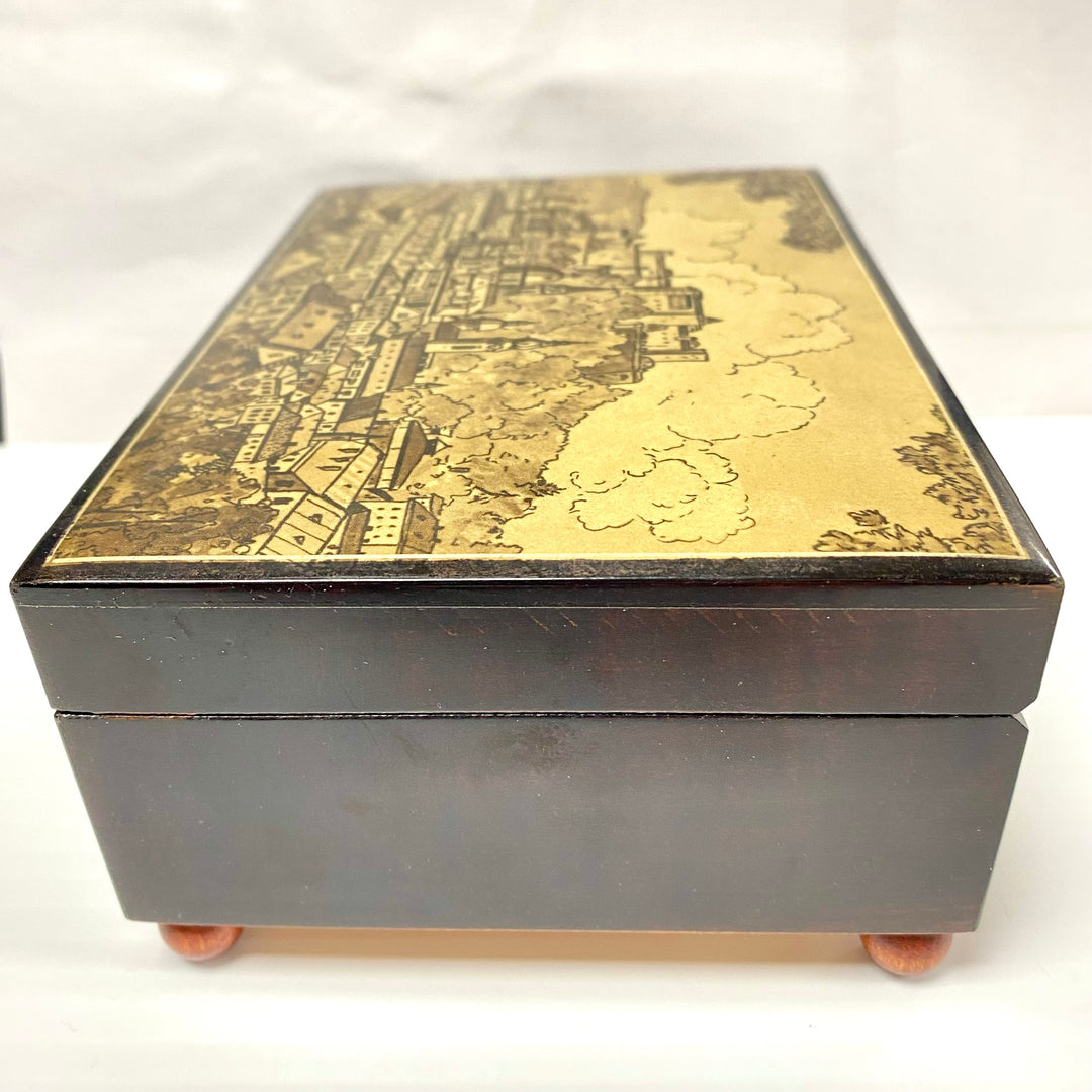 u715 Vintage Swiss Musical Movement Jewelry Box "Reich mir die Hand mein Leben"