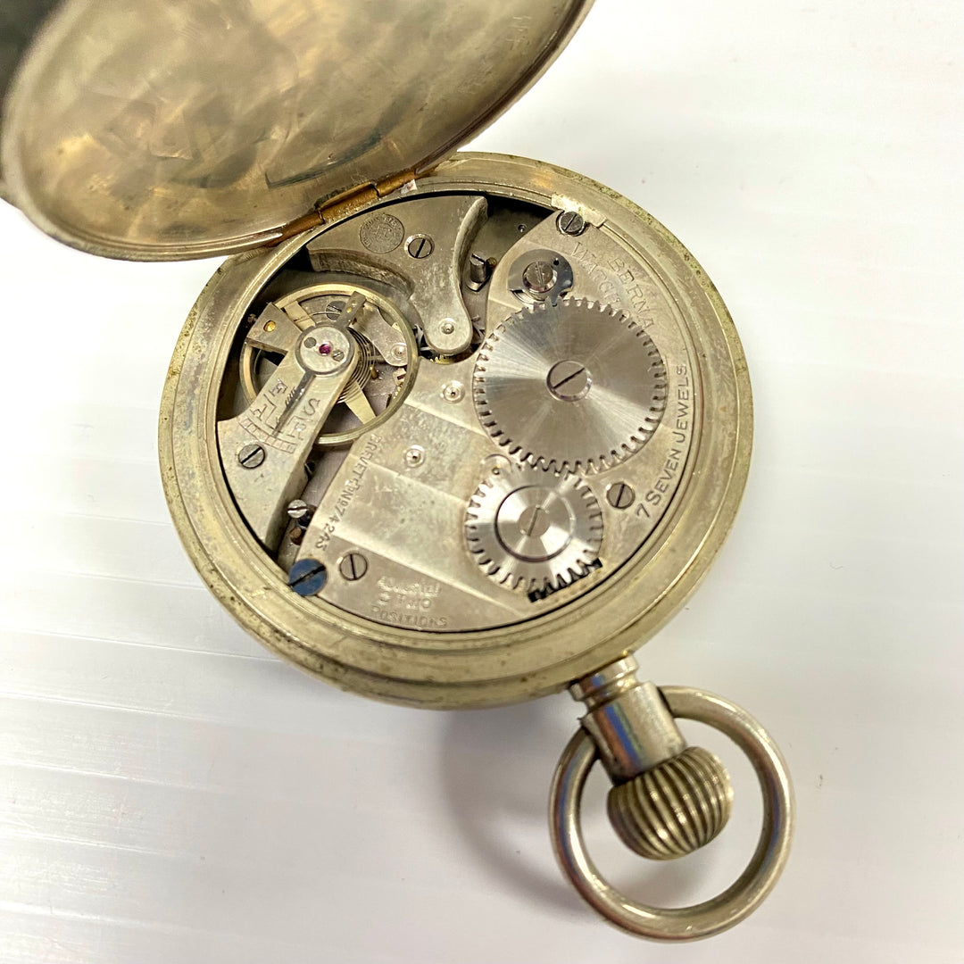 u718 Vintage Berna Swiss Mechanical Pocket Watch Silver Tone 7 Jewels