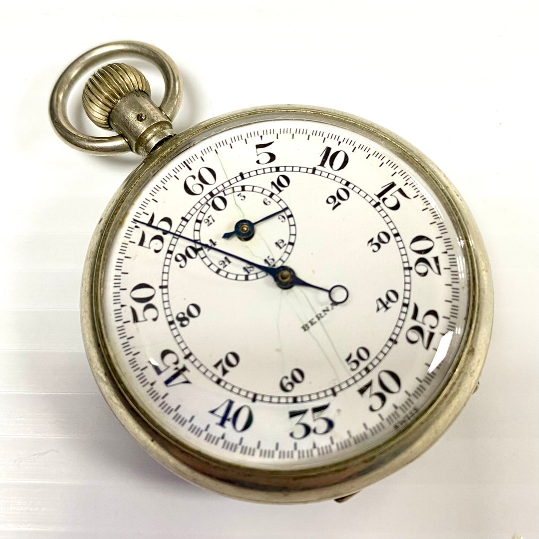 u718 Vintage Berna Swiss Mechanical Pocket Watch Silver Tone 7 Jewels
