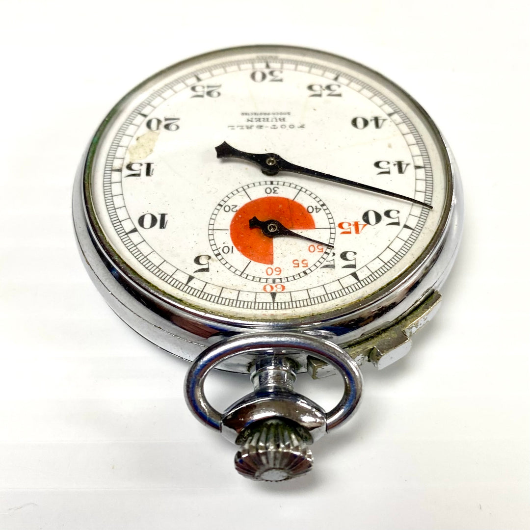 u720 Vintage BUREN Foot-Ball Swiss Mechanical Pocket Watch Silver Tone 7 Jewels