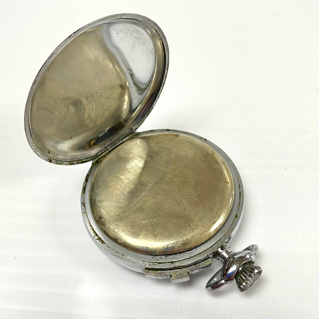 u720 Vintage BUREN Foot-Ball Swiss Mechanical Pocket Watch Silver Tone 7 Jewels