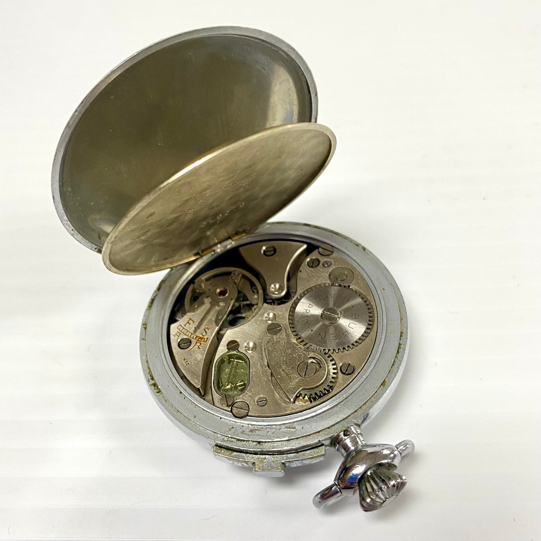 u720 Vintage BUREN Foot-Ball Swiss Mechanical Pocket Watch Silver Tone 7 Jewels