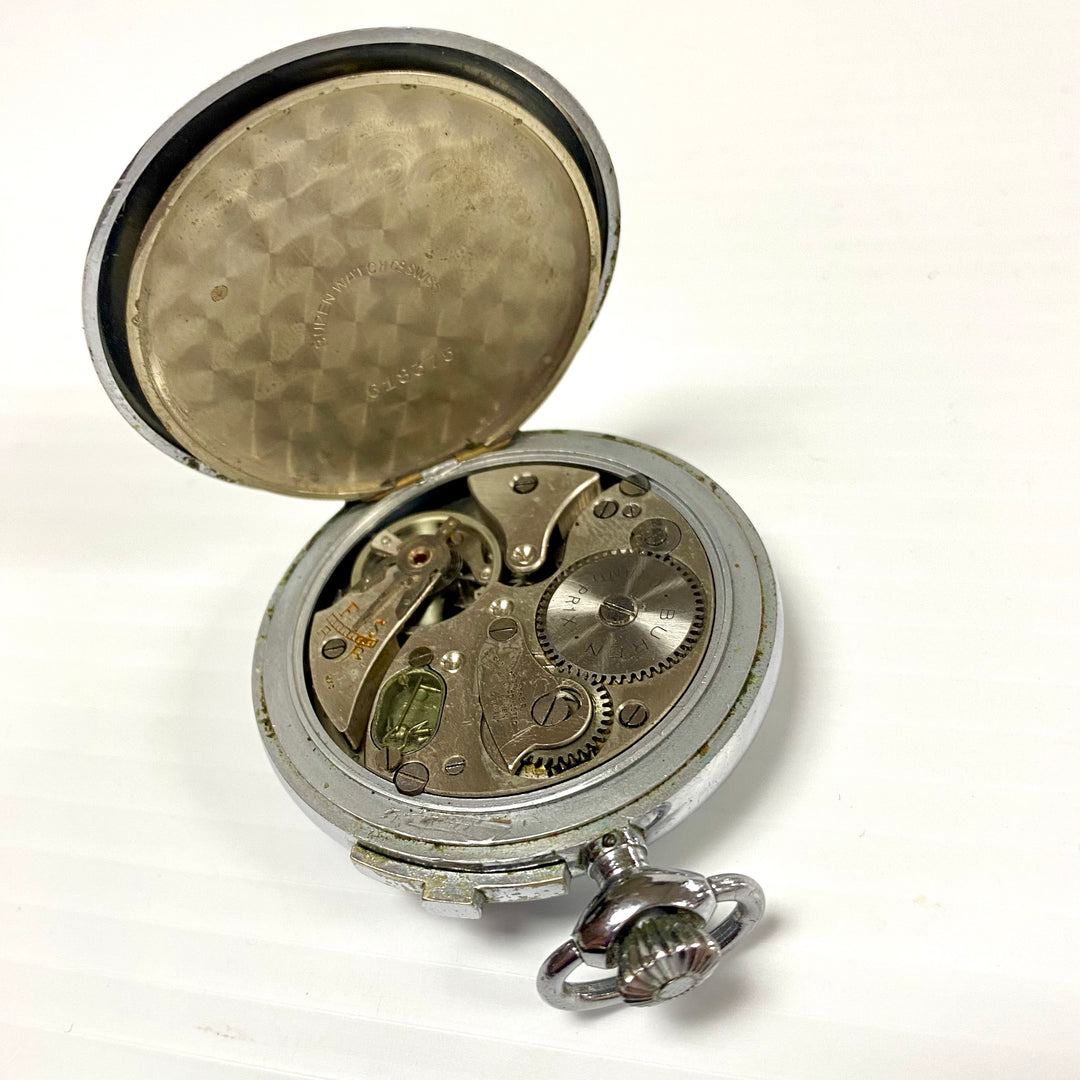 u720 Vintage BUREN Foot-Ball Swiss Mechanical Pocket Watch Silver Tone 7 Jewels