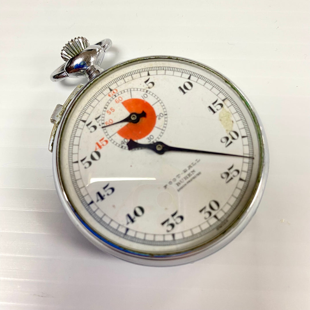 u720 Vintage BUREN Foot-Ball Swiss Mechanical Pocket Watch Silver Tone 7 Jewels