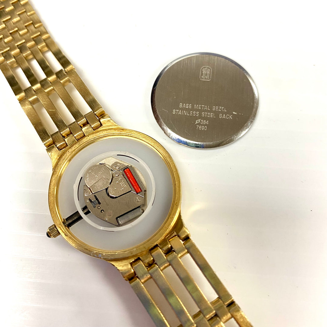 u726 Vintage Jules Jurgensen 1J Quartz Gold Plated Stainless Unisex Wrist Watch