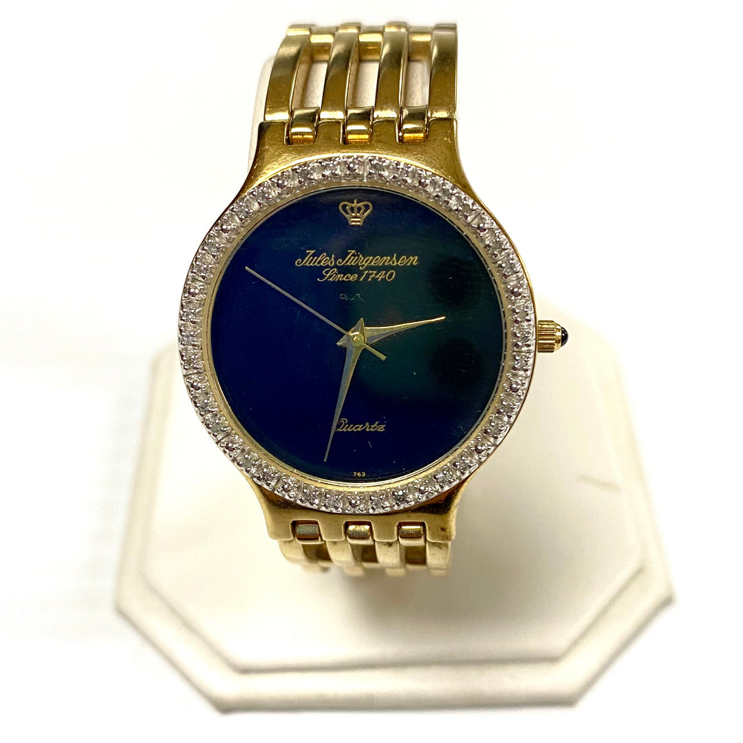 u726 Vintage Jules Jurgensen 1J Quartz Gold Plated Stainless Unisex Wrist Watch