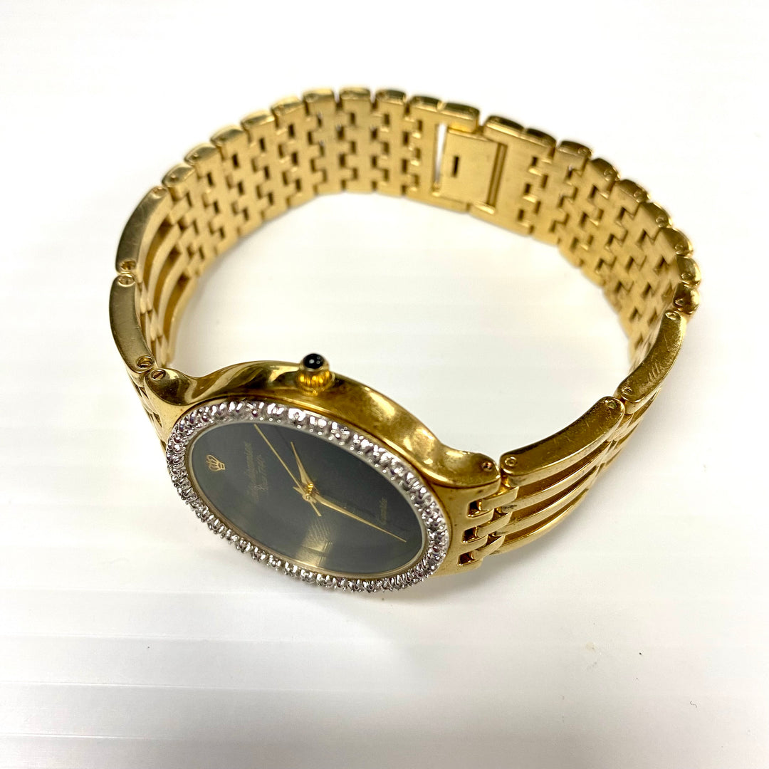 u726 Vintage Jules Jurgensen 1J Quartz Gold Plated Stainless Unisex Wrist Watch