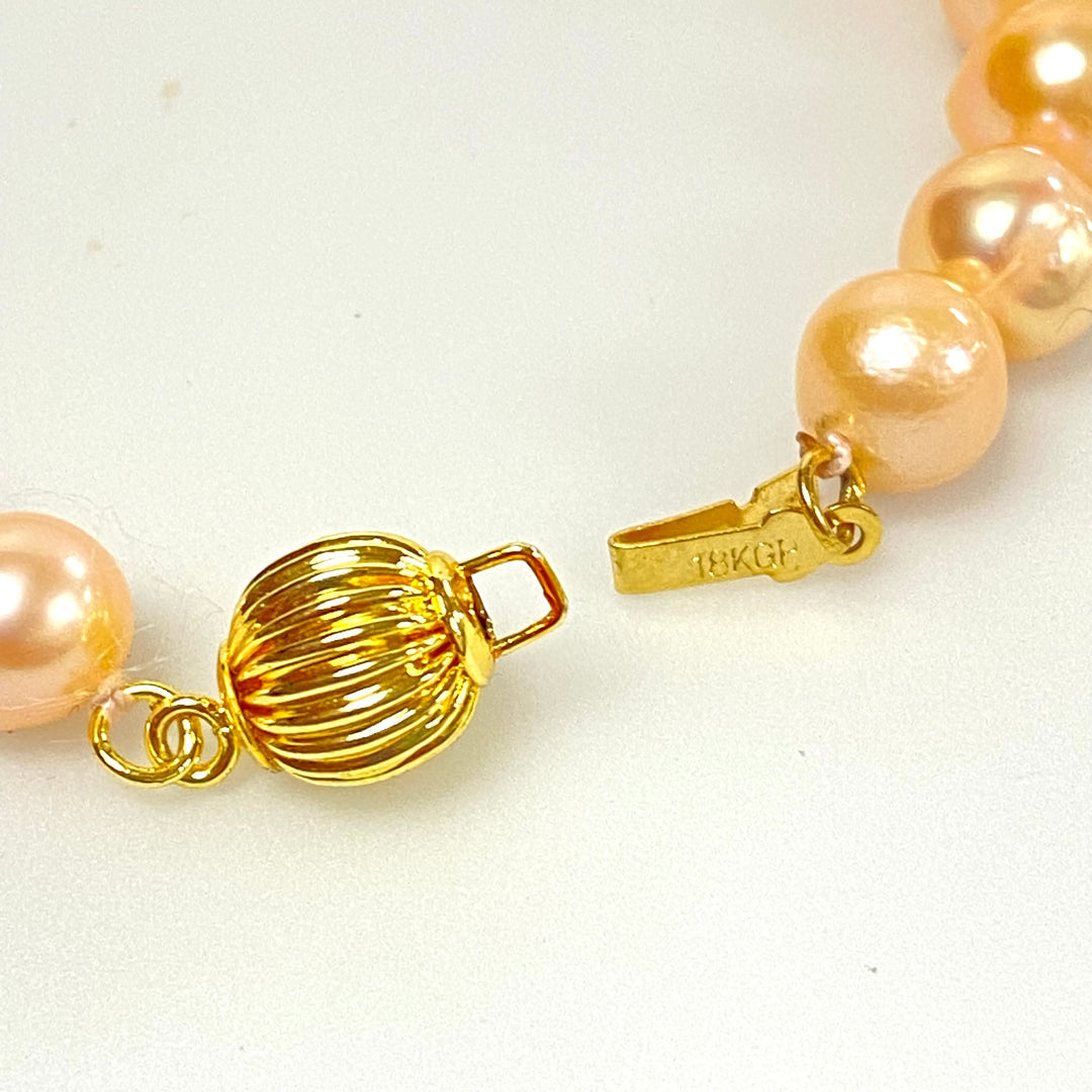 u728 Vintage Rose Pearl 8mm Beads 18K GP Lock Elegant Necklace 17" Long