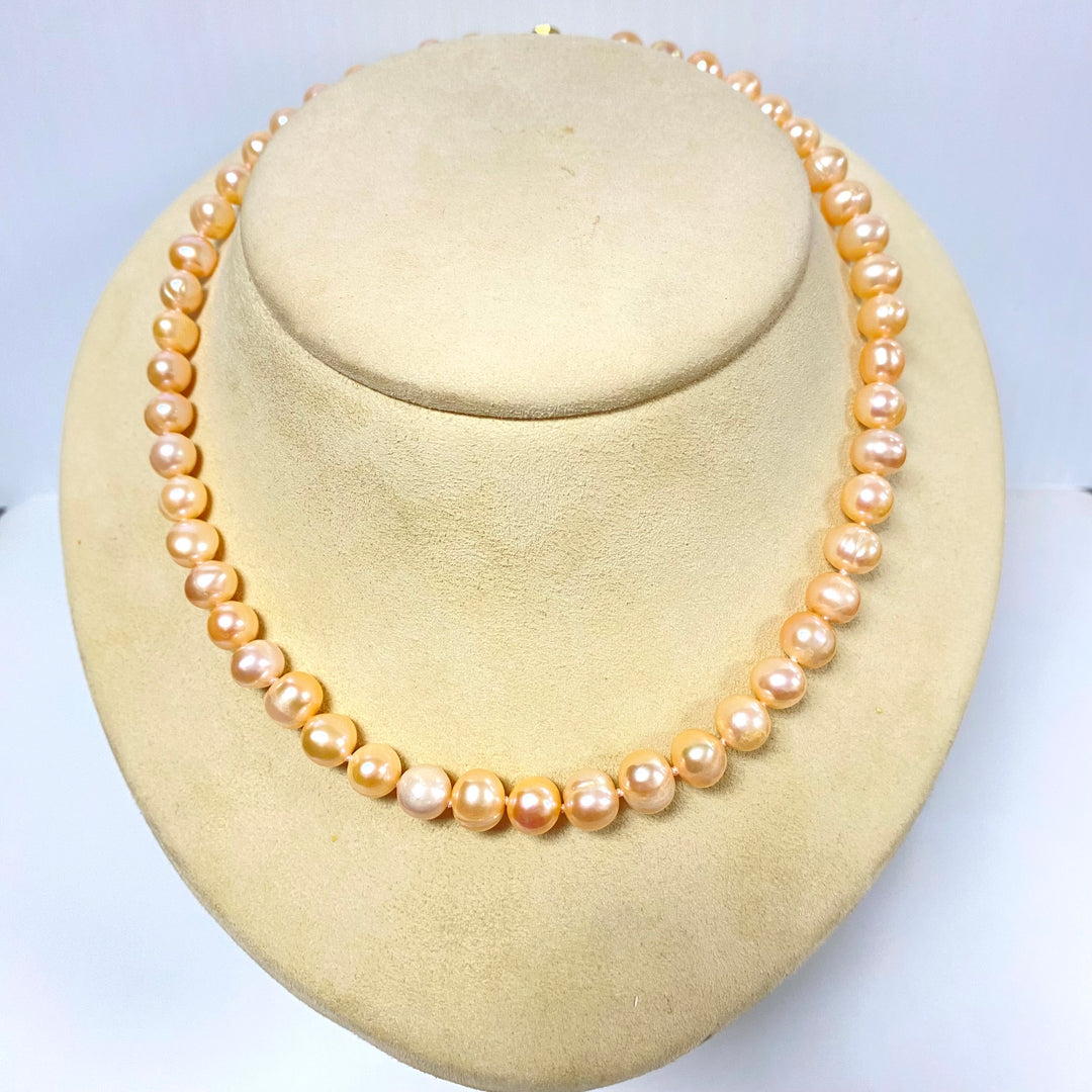 u728 Vintage Rose Pearl 8mm Beads 18K GP Lock Elegant Necklace 17" Long