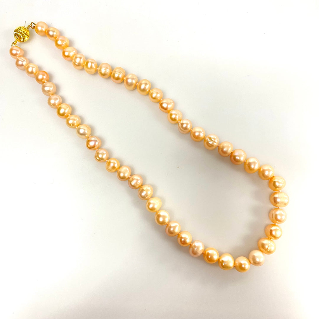 u728 Vintage Rose Pearl 8mm Beads 18K GP Lock Elegant Necklace 17" Long