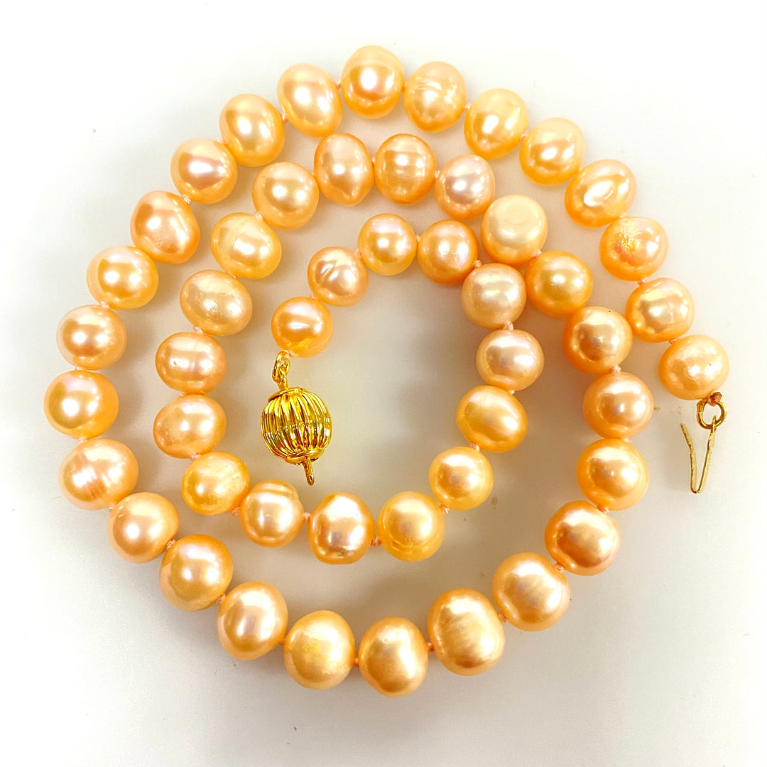 u728 Vintage Rose Pearl 8mm Beads 18K GP Lock Elegant Necklace 17" Long