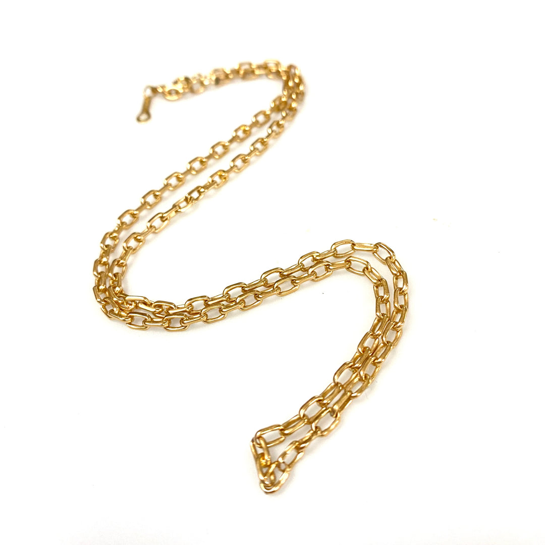 u740 Vintage 14K Yellow Gold Oval Link Chain Necklace 16" Long