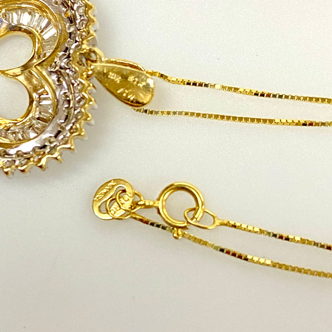 u743 Vintage 10K Yellow Gold 1ct Diamond Heart Pendant Chain Necklace 18" Long