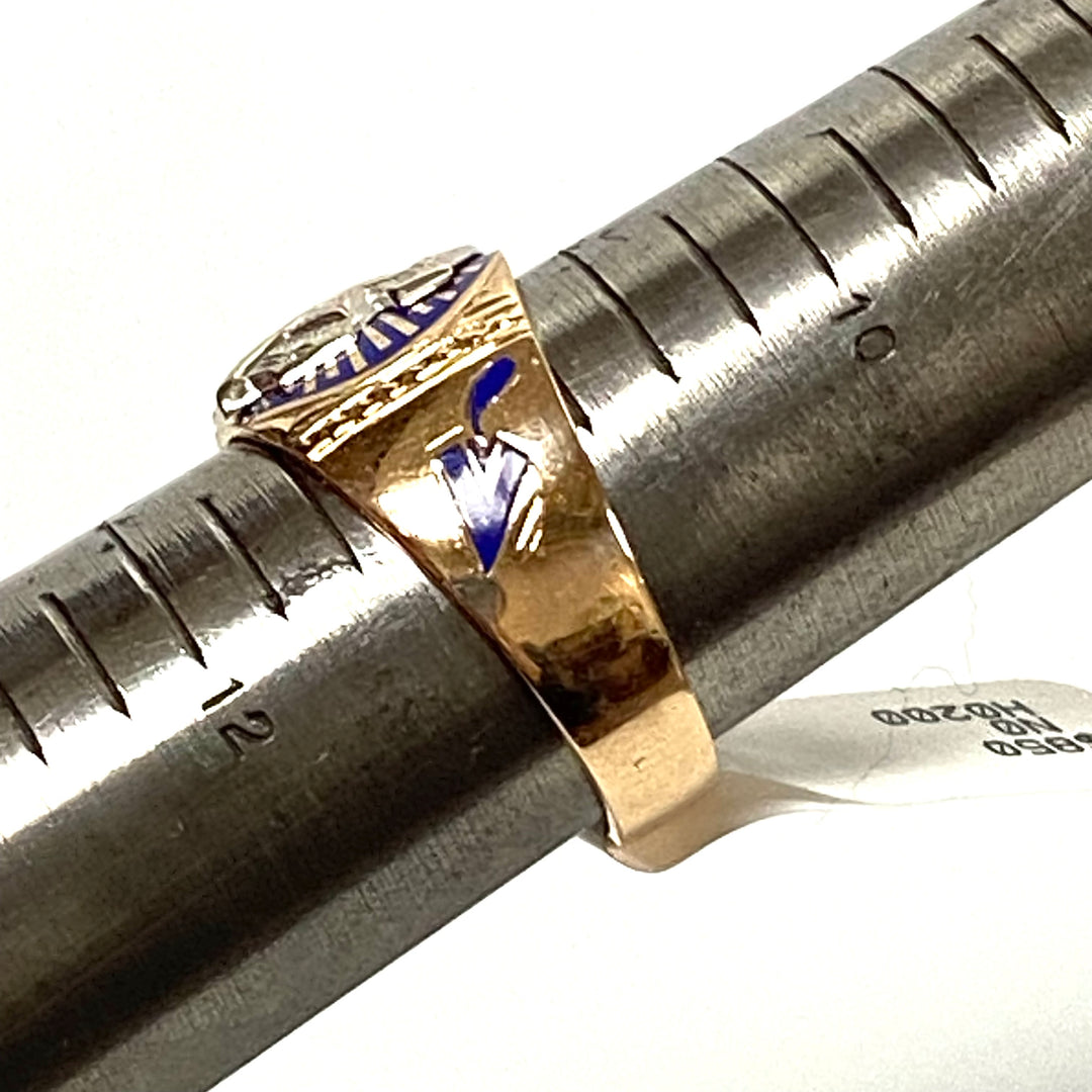 u748 Vintage 10k Rose Gold Blue Enamel Masonic Wide Band Ring Ring Size 11