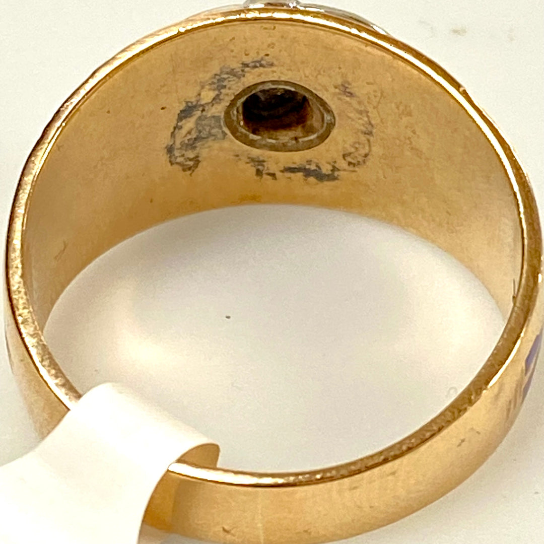 u748 Vintage 10k Rose Gold Blue Enamel Masonic Wide Band Ring Ring Size 11
