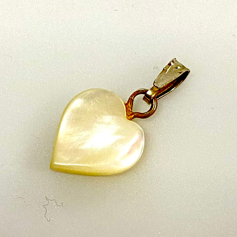 u755 Vintage Sterling Silver Mother of Pearl Abalone Cute Heart Charm Pendant