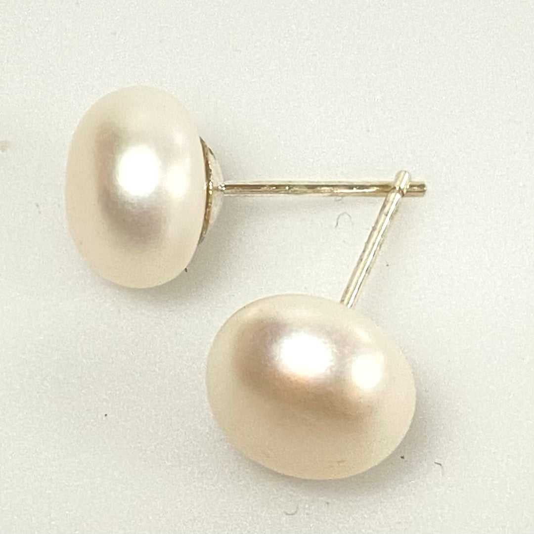 u758 Vintage Sterling Silver 925 Round Pearl Button Stud Earrings