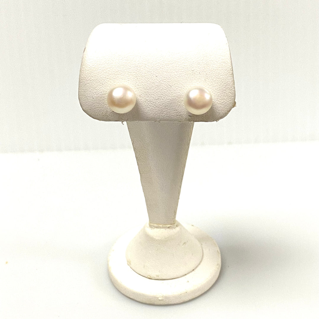 u758 Vintage Sterling Silver 925 Round Pearl Button Stud Earrings