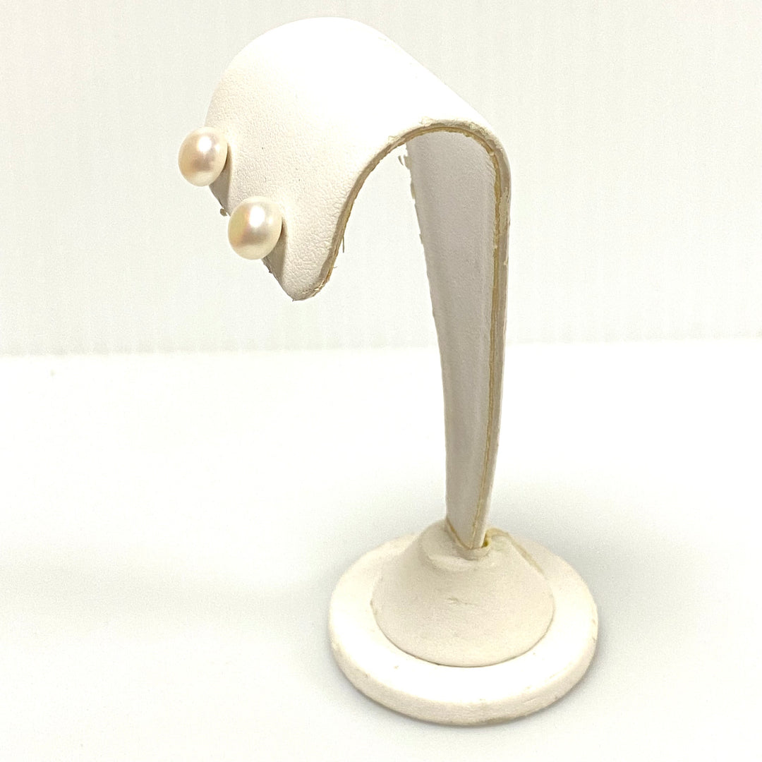 u758 Vintage Sterling Silver 925 Round Pearl Button Stud Earrings