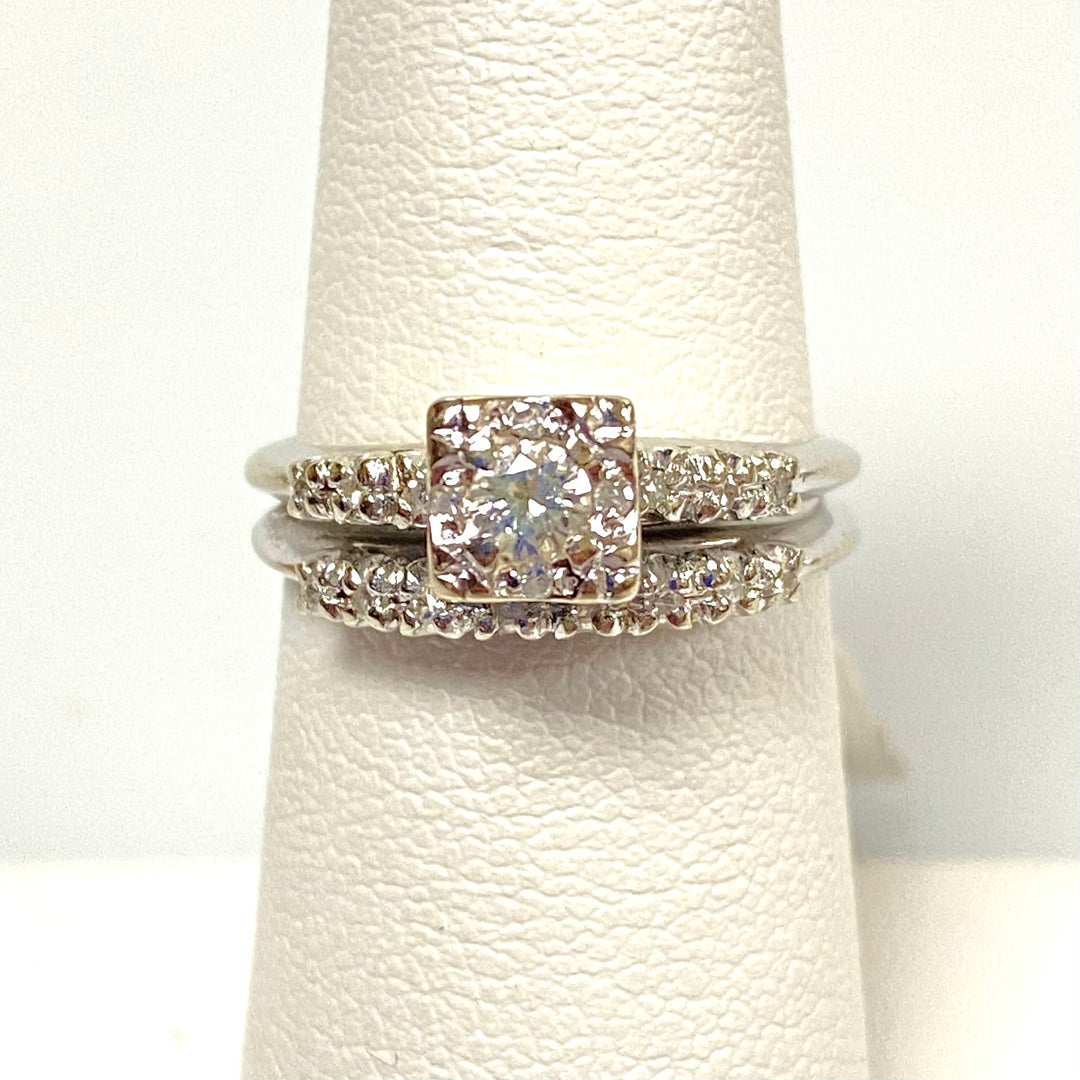 u759 Vintage 14K White Gold Women's Engagement Ring .25cts Diamond Size 6.5