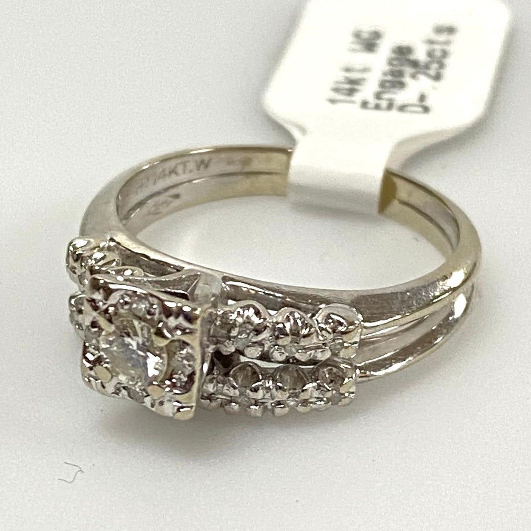 u759 Vintage 14K White Gold Women's Engagement Ring .25cts Diamond Size 6.5
