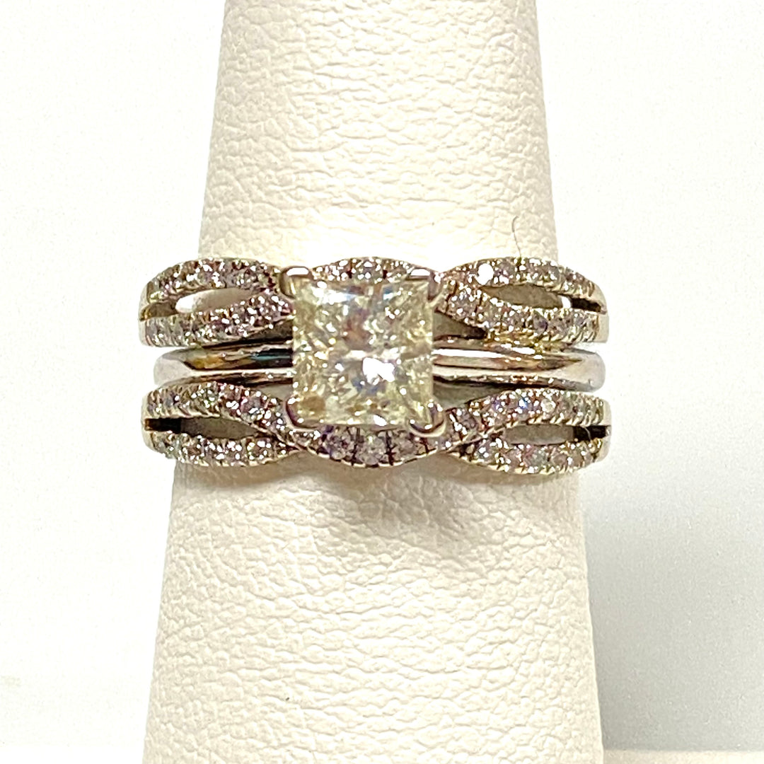 u760 Vintage 14K White Gold Women's Engagement Ring 1.25cts Diamond Size 6.25-6.5