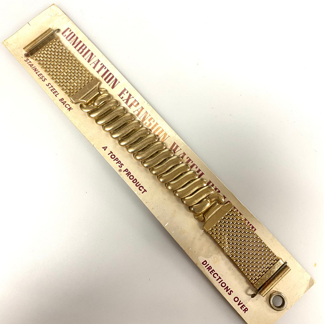 u770 Vintage Gold Tone Stainless Steel Back One-Piece Stretchy Watch Band