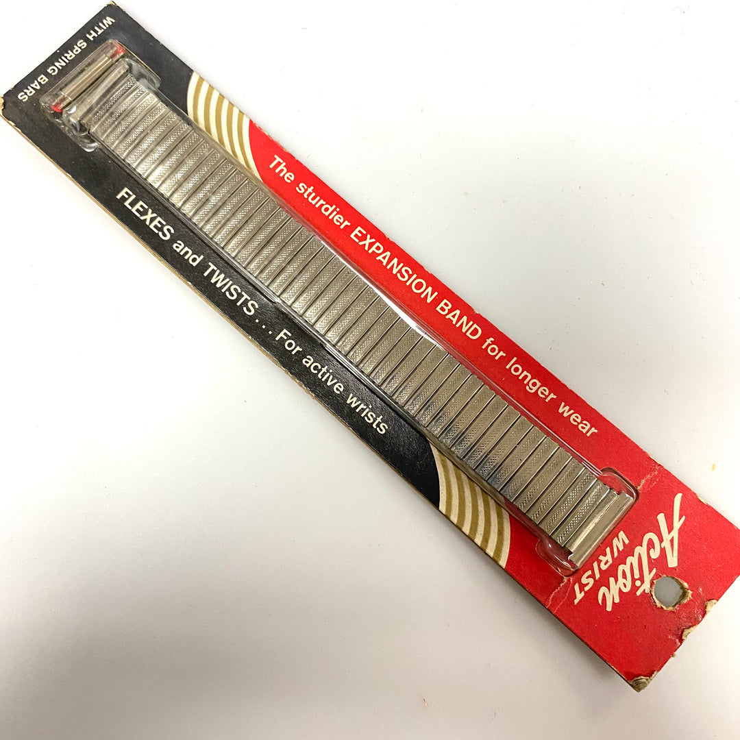 u773 Vintage Action Silver Tone Stainless Steel Back One-Piece Stretchy Watch Band