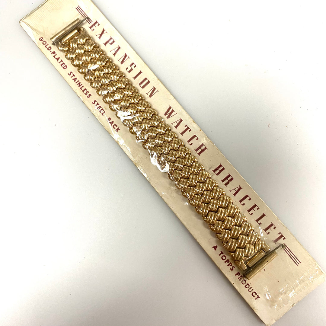 u777 Vintage Gold Plated Stainless Steel Back One-Piece Stretchy Watch Band