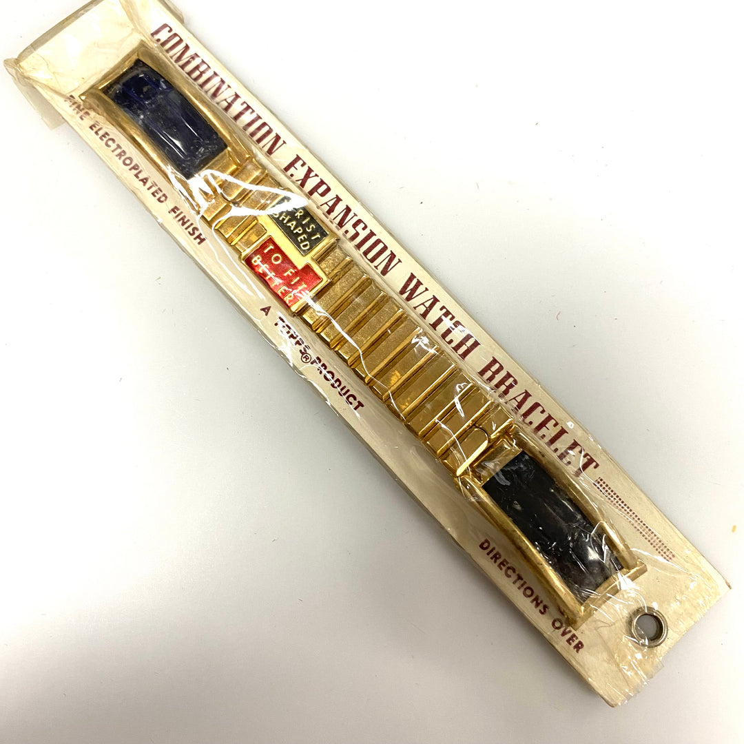 u784 Vintage Combination Expansion Gold Tone 1-Piece Stretch Watch Band Bracelet