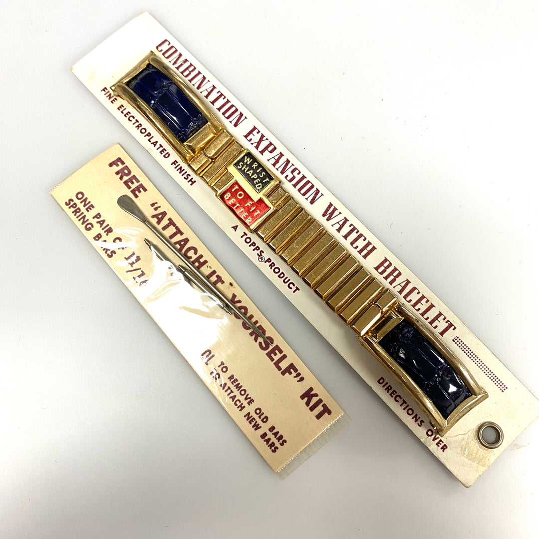 u784 Vintage Combination Expansion Gold Tone 1-Piece Stretch Watch Band Bracelet