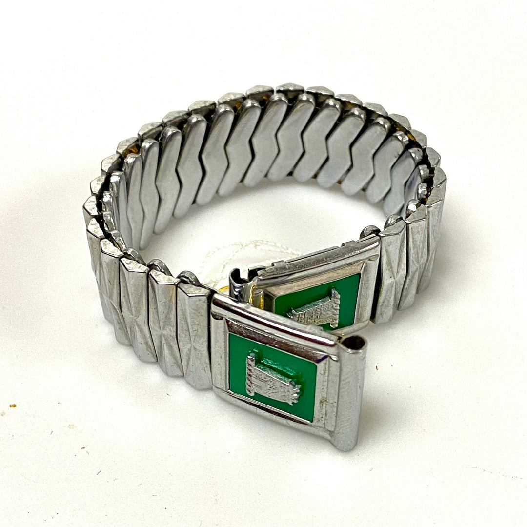 u785 Vintage 1950's Silver Tone 1-Piece Stretch Watch Band Bracelet