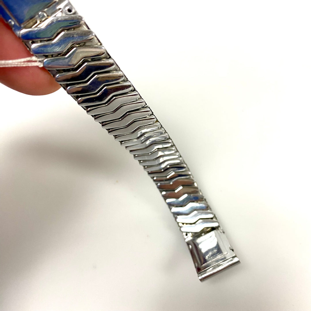 u786 Vintage 1950's Silver Tone 1-Piece Stretch Watch Band Bracelet