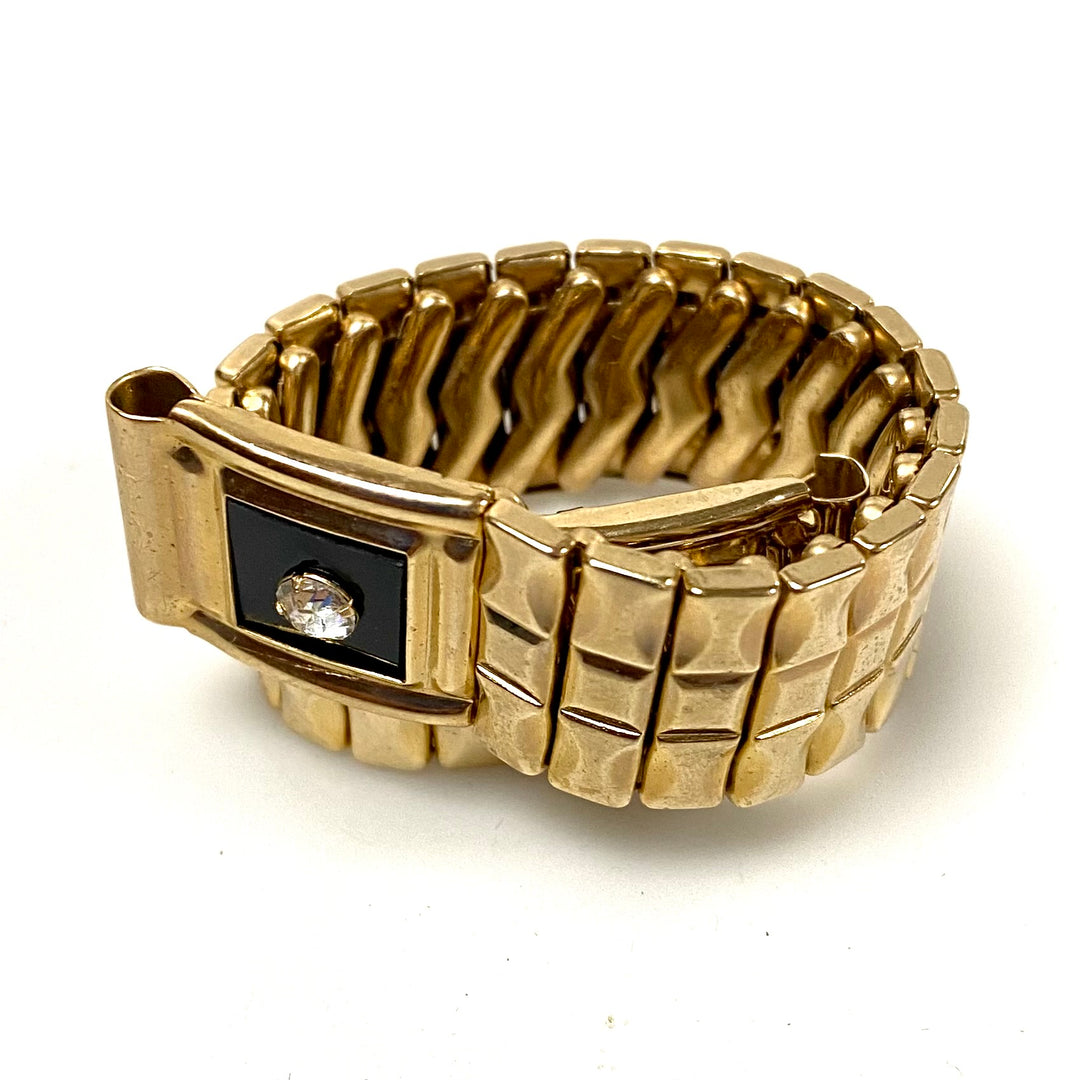 u787 Vintage 1950's Gold Tone 1-Piece Stretch Watch Band Bracelet