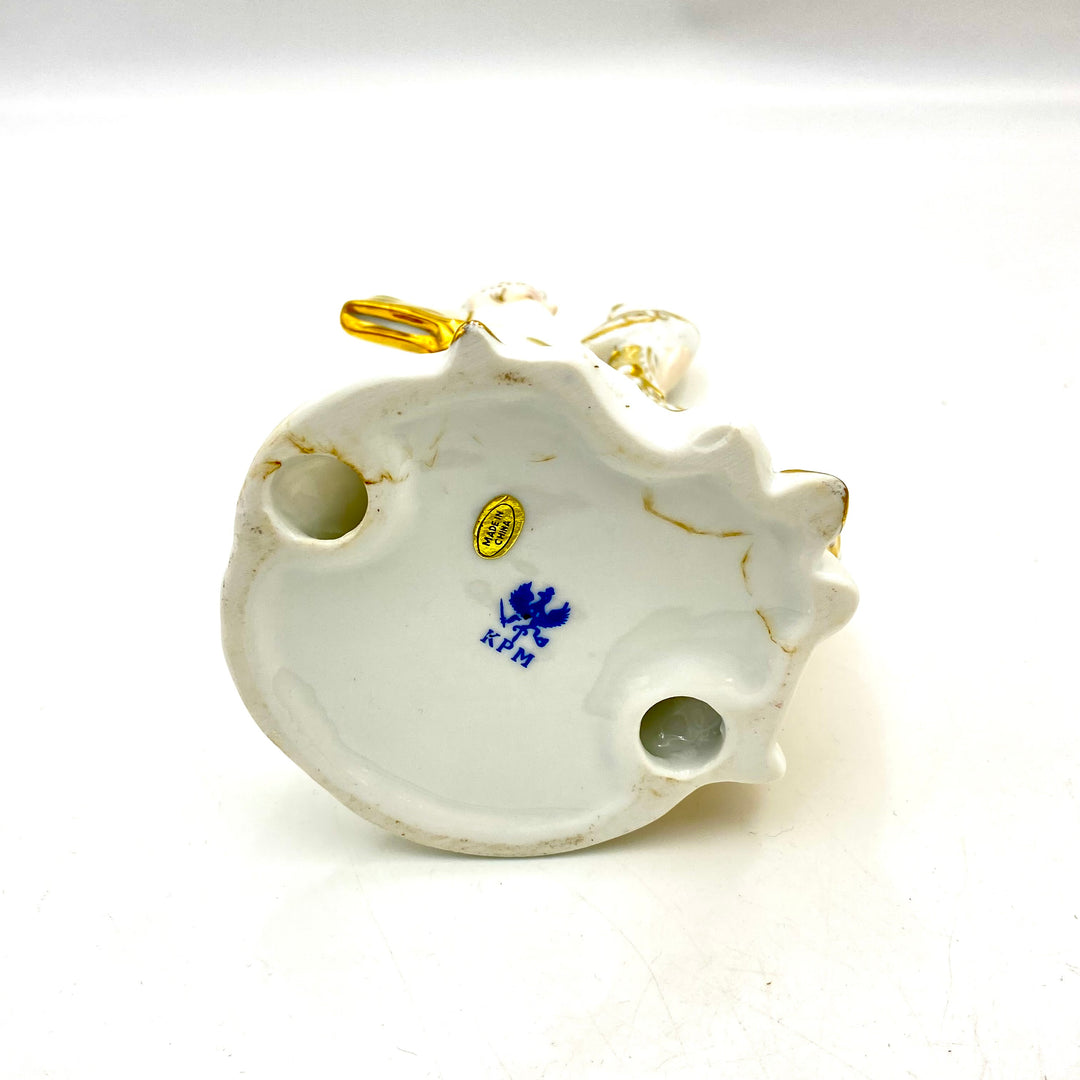 u798 Vintage Porcelain Peacock Princess Statue Stanning Gold Trim KPM 1950s