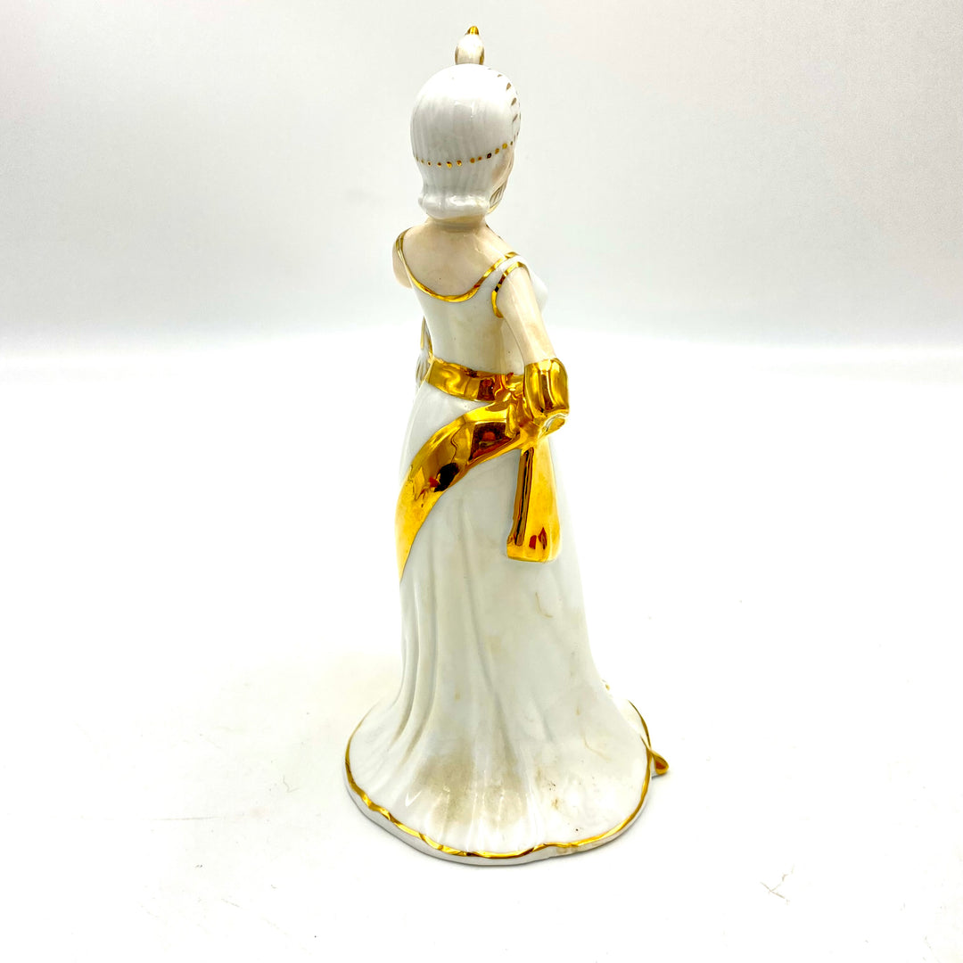 u798 Vintage Porcelain Peacock Princess Statue Stanning Gold Trim KPM 1950s