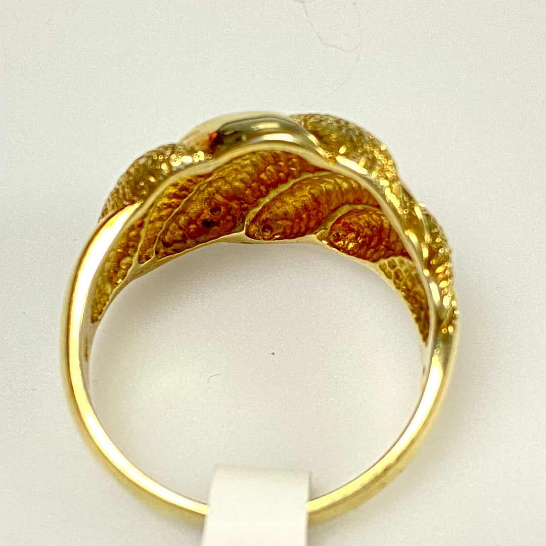 u807 Vintage 14K Yellow Gold Shrimp Style Stone/Smooth Finish Band Ring Size 7.75