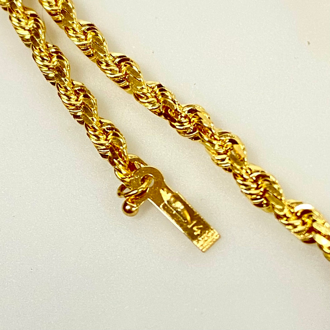 u810 Vintage 14K Yellow Gold Rope Style Link Chain Necklace 20" Long