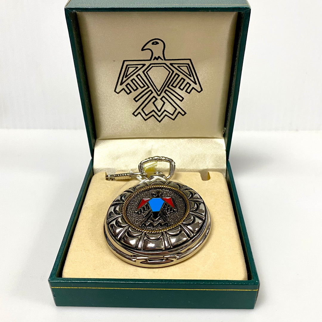 u813 Vintage Miyota Quartz Japan Movement Silver Tone Pocket Watch & Chain 14.5"