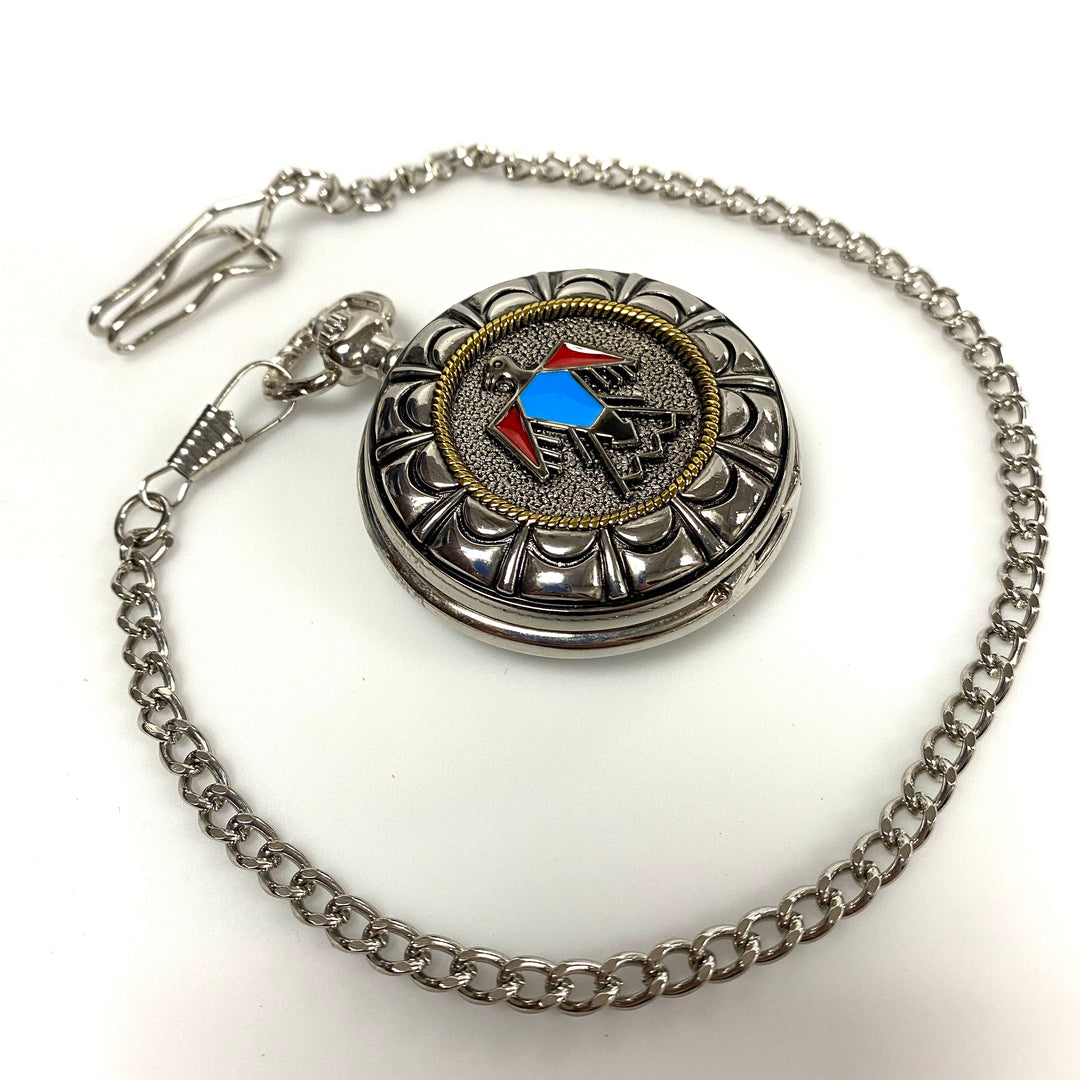 u813 Vintage Miyota Quartz Japan Movement Silver Tone Pocket Watch & Chain 14.5"