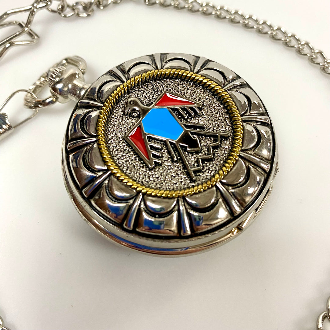 u813 Vintage Miyota Quartz Japan Movement Silver Tone Pocket Watch & Chain 14.5"